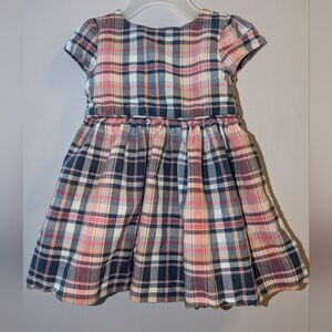 🩷 Ralph Lauren Pink Navy Plaid Short Sleeved Baby Dress 6 Months